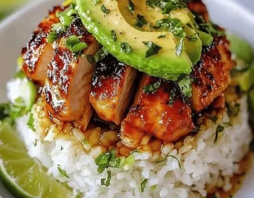 Honey Lime Chicken with Avocado Rice Stack for healthy meal prep