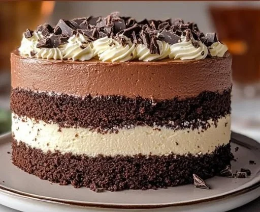 Delicious Triple Chocolate Mousse Cake with rich chocolate layers and whipped mousse