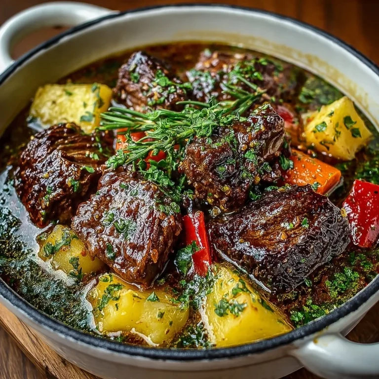 Savory lamb stew with vegetables in a rustic bowl