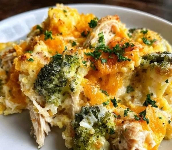 Low carb chicken casserole with vegetables and cheese, a healthy dinner option.