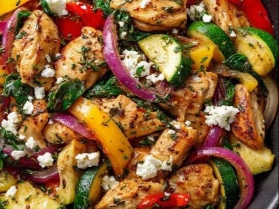 Delicious Mediterranean Chicken Stir Fry with colorful vegetables and spices