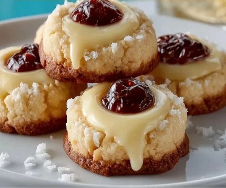 Delicious cheesecake thumbprint cookies with creamy filling and cookie base