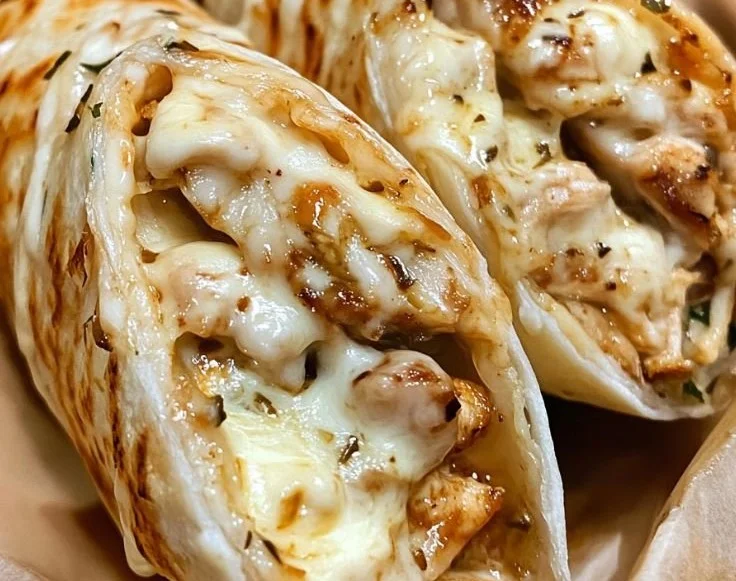 Cheesy garlic chicken wraps served with fresh ingredients and melted cheese