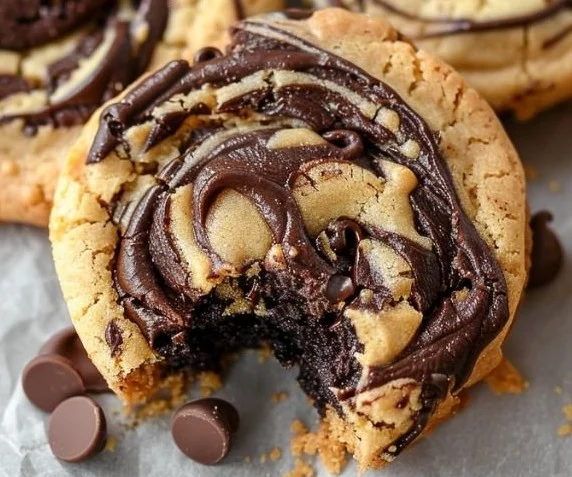 Delicious Peanut Butter Brownie Swirl Cookies on a baking sheet