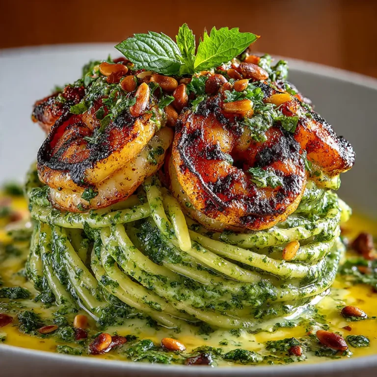 Elegant Grilled Shrimp and Pesto Pasta Stack (An Impressive Dinner!)