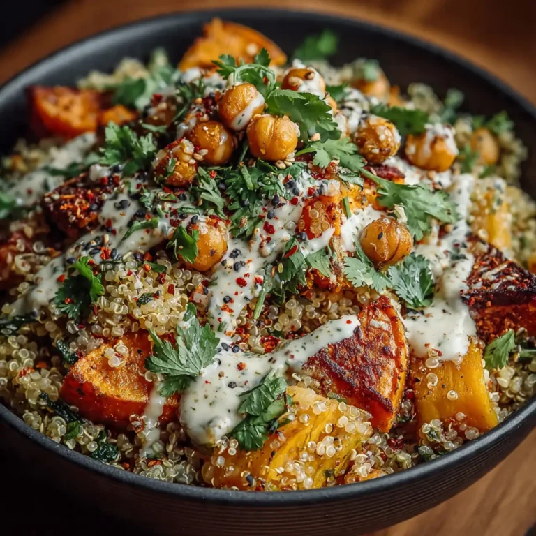 Hearty Quinoa Salad with Sweet Potato & Curry Tahini (Easy Lunch Idea)