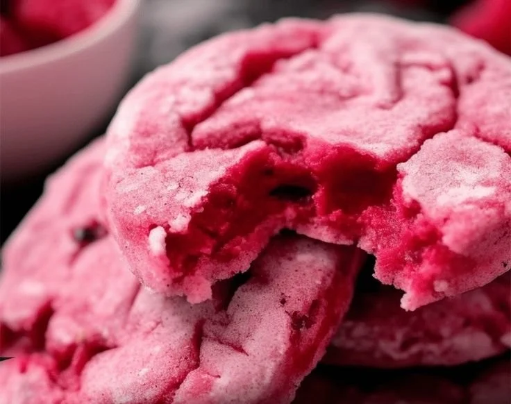 Freshly baked raspberry sugar cookies on a cooling rack