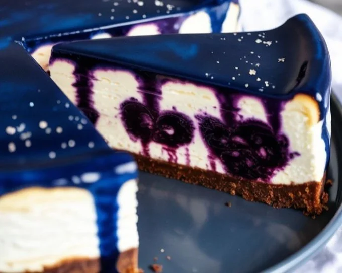 Ravenclaw Midnight Blueberry Cheesecake adorned with fresh blueberries on top