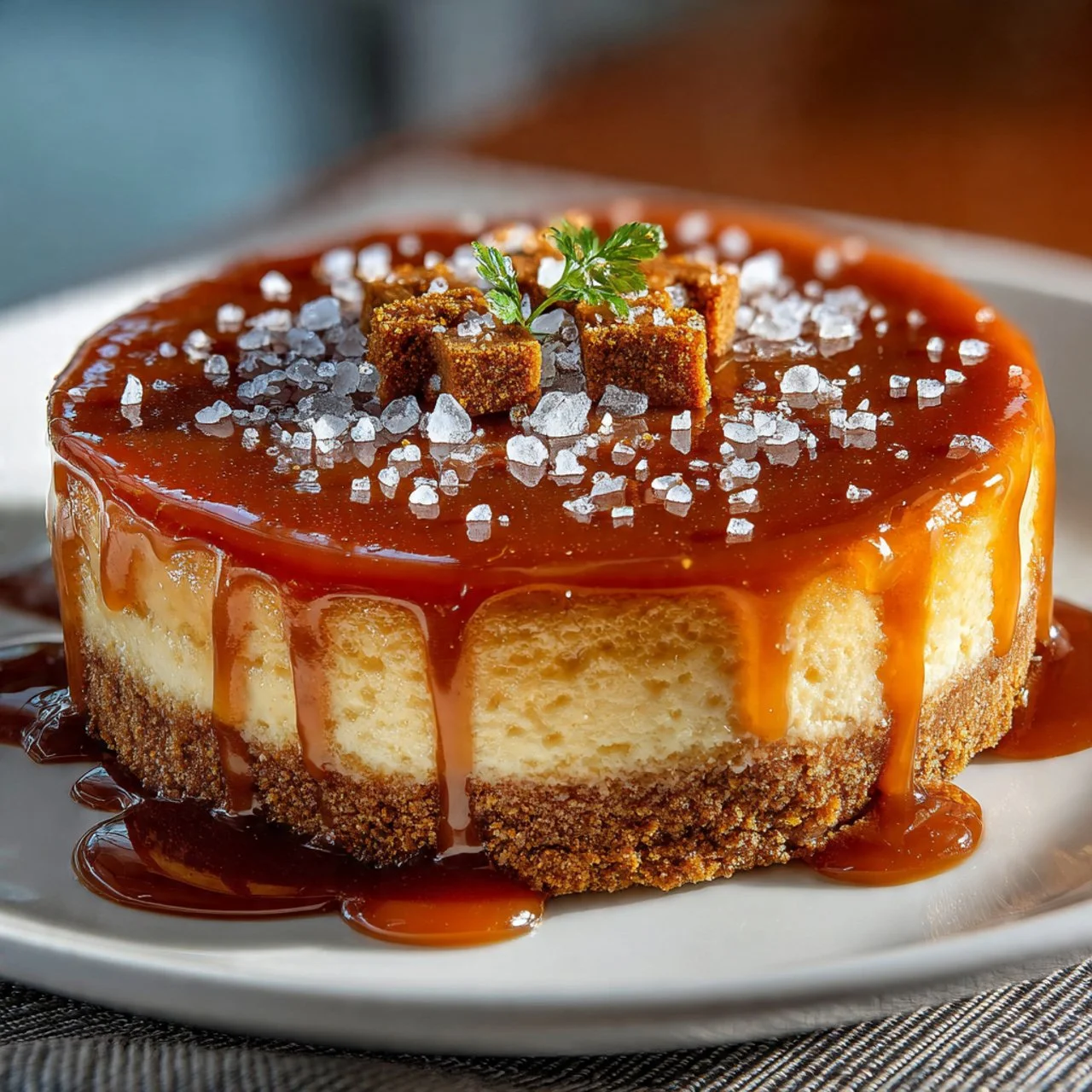 Delicious Salted Caramel Cheesecake with a rich topping and perfect texture.
