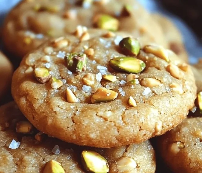 Delicious salted honey pistachio cookies displayed on a plate.