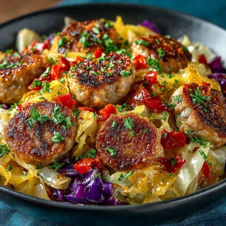 Sausage and Cabbage Stir Fry served in a skillet