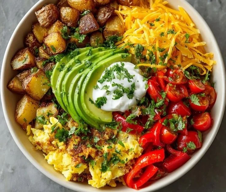 Delicious Southwest Spice Green Chile Bowl topped with fresh ingredients.