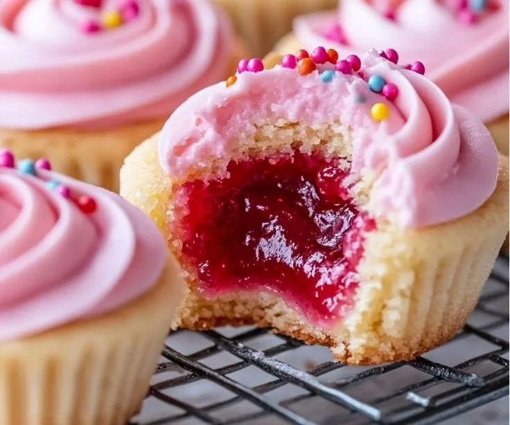Strawberry cookie cups filled with fresh strawberries and creamy frosting