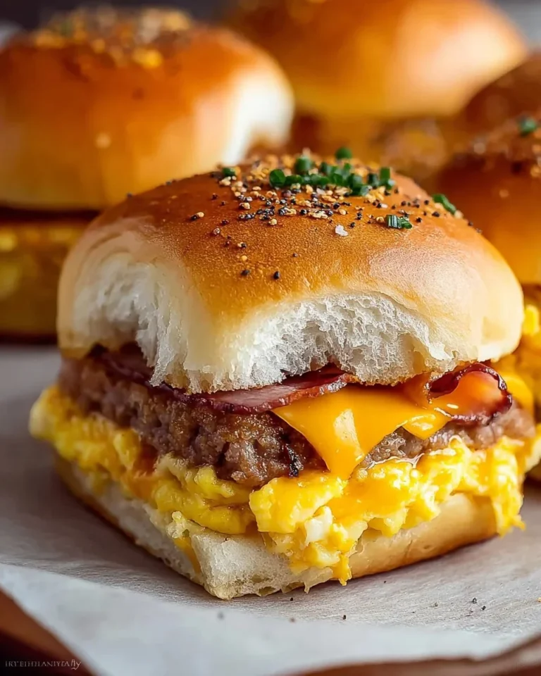 Hawaiian Roll Breakfast Sandwiches with egg, cheese, and ham on a plate