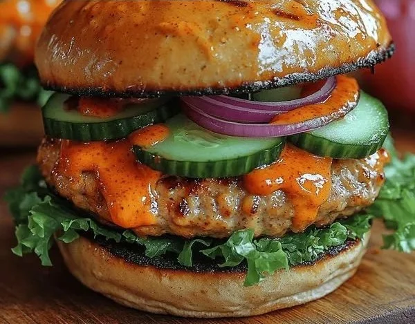 Juicy Thai Sweet Chili Turkey Burgers served with fresh vegetables