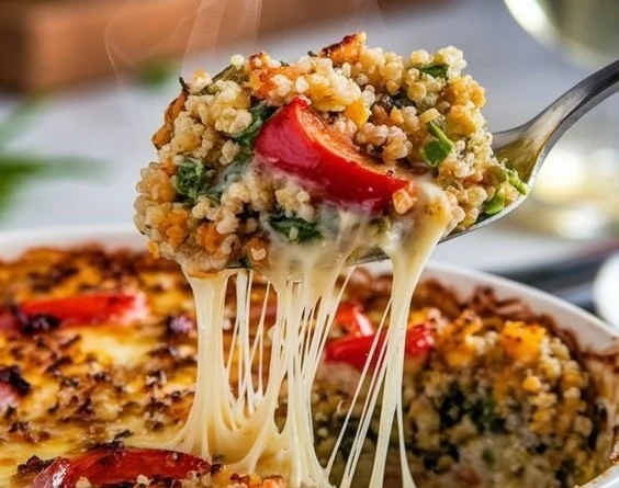 Delicious veggie-packed quinoa casserole in a baking dish