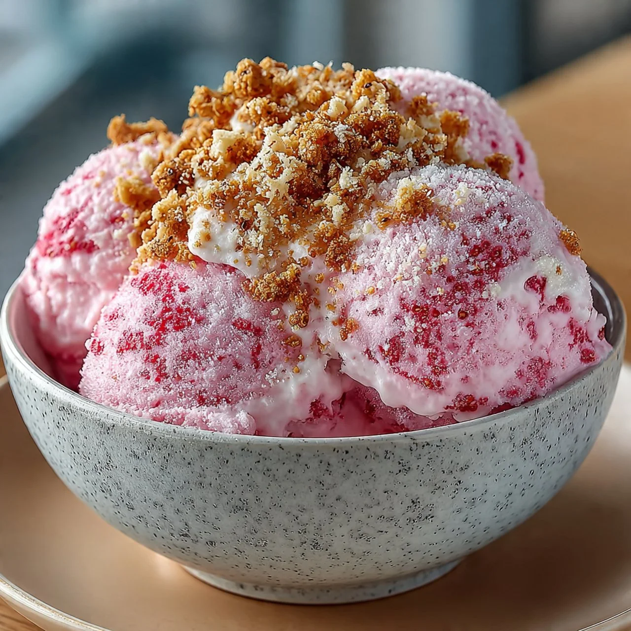 Delicious watermelon smoothie bowl topped with fruits and seeds