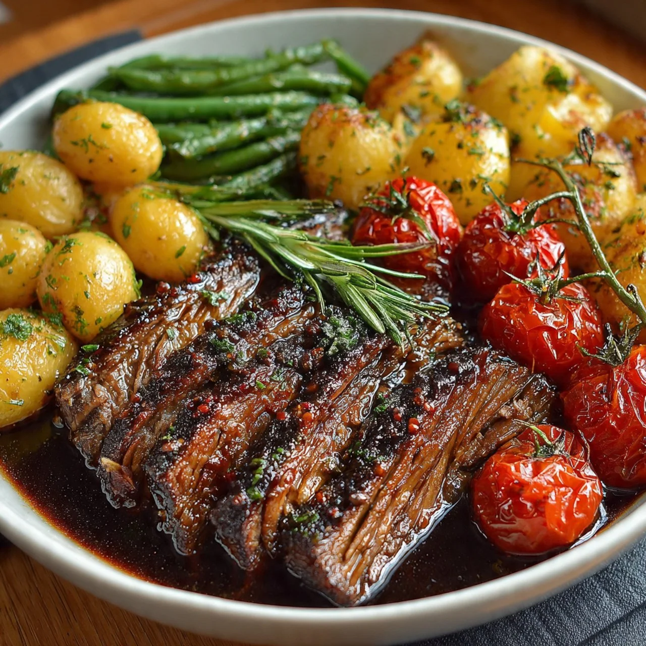 Delicious Whole30 Mississippi Pot Roast served with fresh vegetables