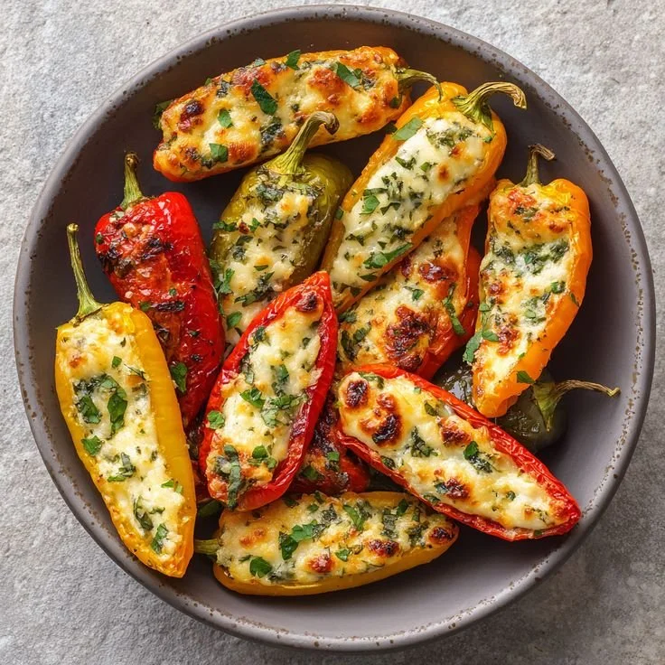 Air-Fryer Garlic Herb Stuffed Mini Peppers on a plate