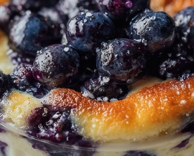 Baked blueberry cottage cheese breakfast bowls topped with fresh blueberries