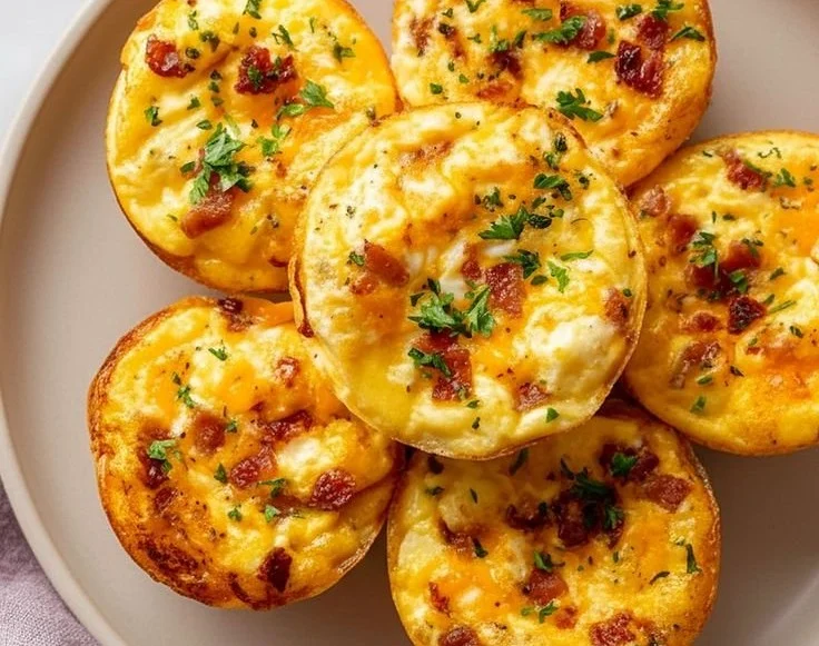 Cheesy Muffin Tin Cottage Cheese Egg Bites served on a plate.