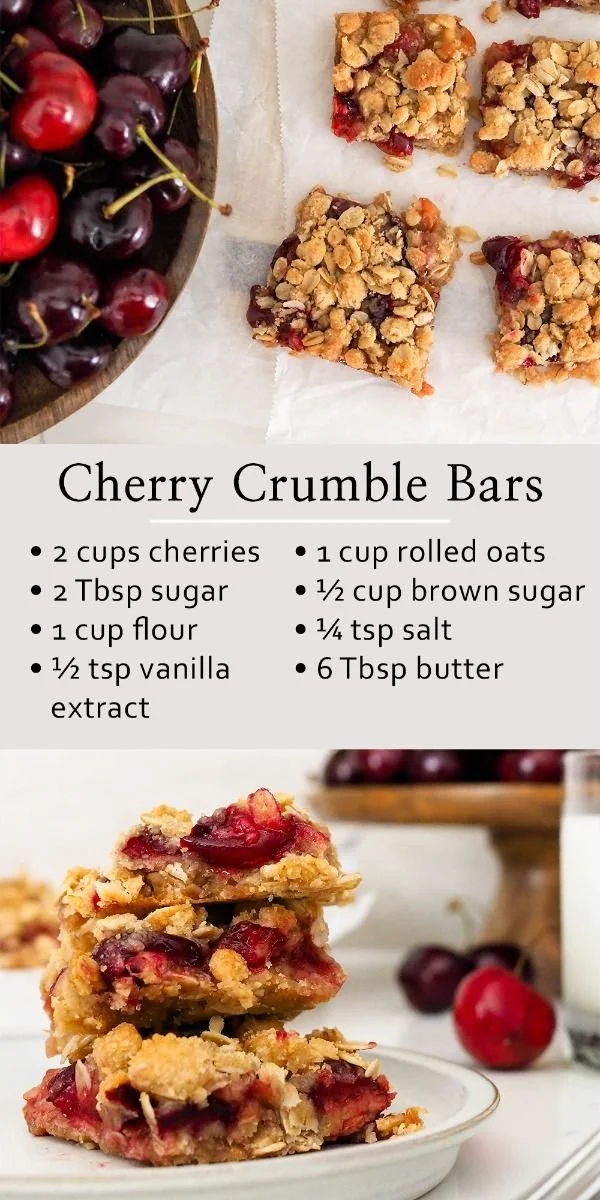 Delicious Cherry Crumble Bars with sweet cherry filling and crumble topping