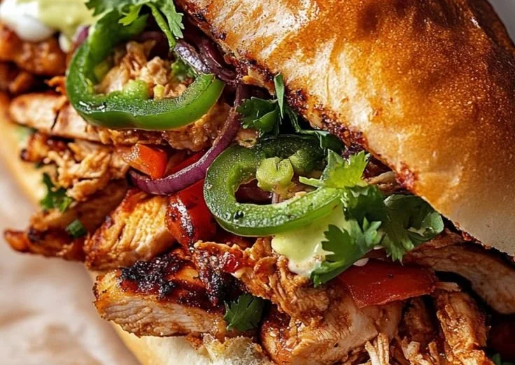 Delicious Chicken Torta sandwich with grilled chicken and fresh toppings