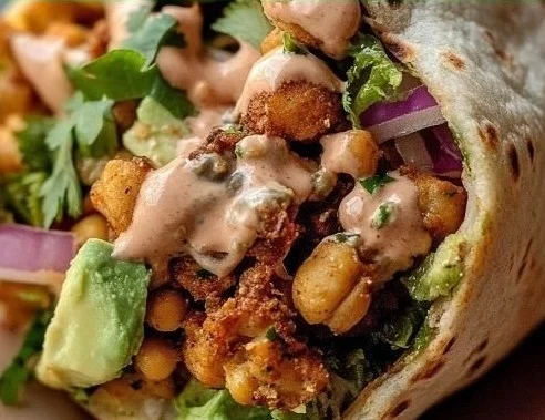 Chili Lime Chickpea Wrap filled with fresh vegetables and spices.
