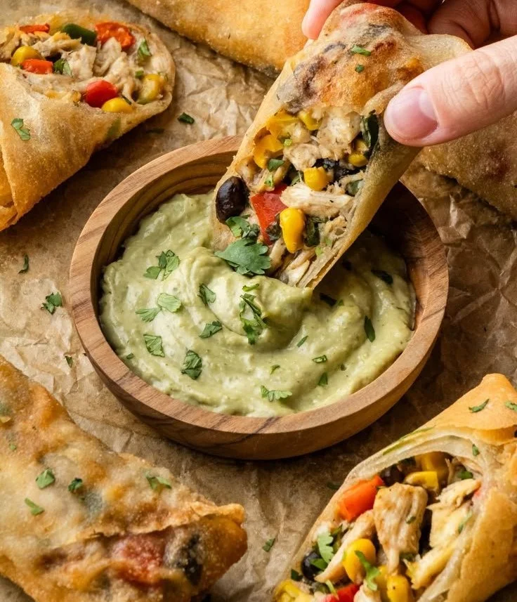 Delicious homemade Southwest Eggrolls served with sauce