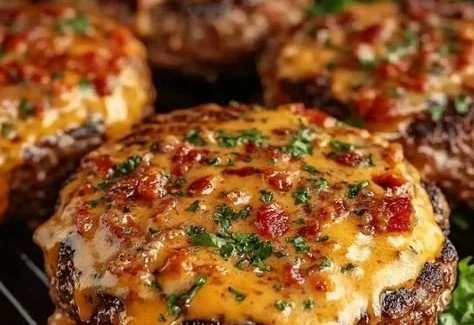 Delicious Crack Burgers on a plate, garnished with fresh toppings