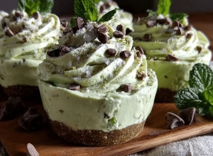 Delicious creamy mint chip mousse cups perfect for St. Patrick's Day