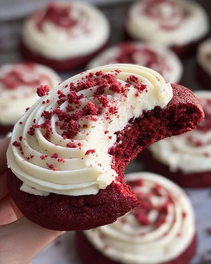 Delicious red velvet cookies on a cooling rack, inspired by Crumbl recipe.