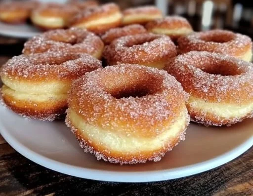 Freshly baked cinnamon sugar donuts topped with sweet cinnamon sugar