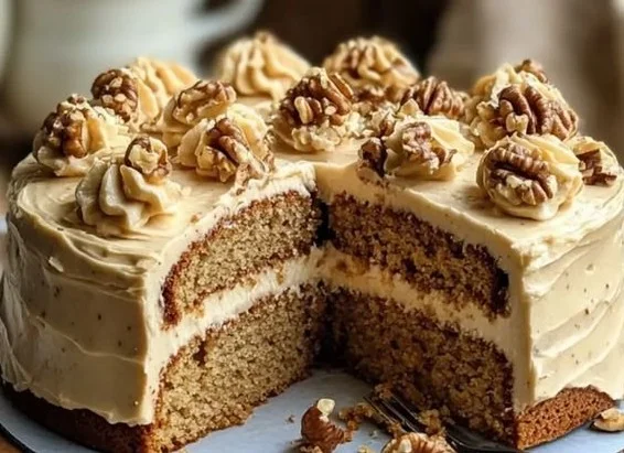 Delicious coffee walnut cake ready to serve for cozy gatherings