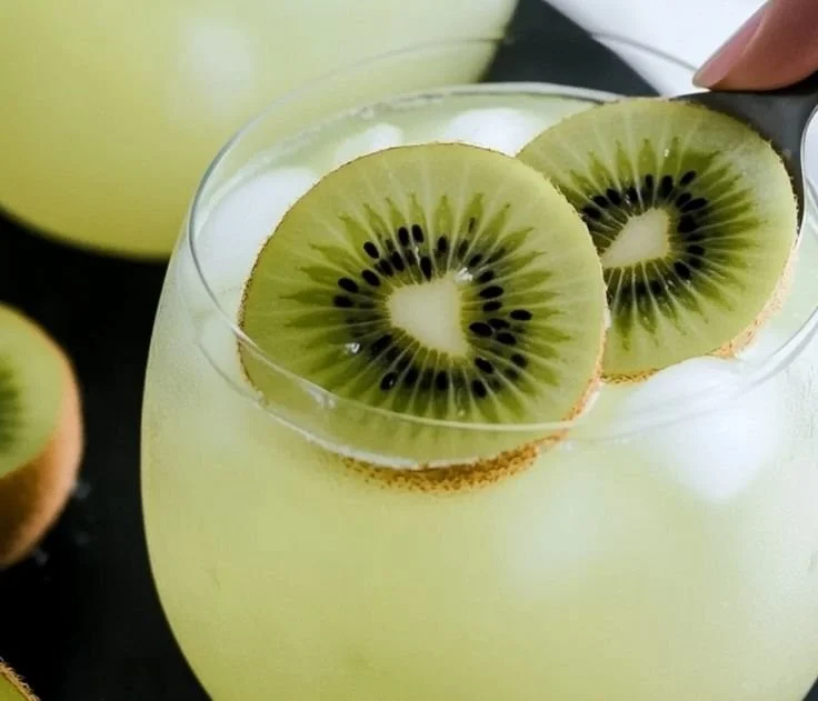 Refreshing glass of fresh kiwi lemonade on a sunny day
