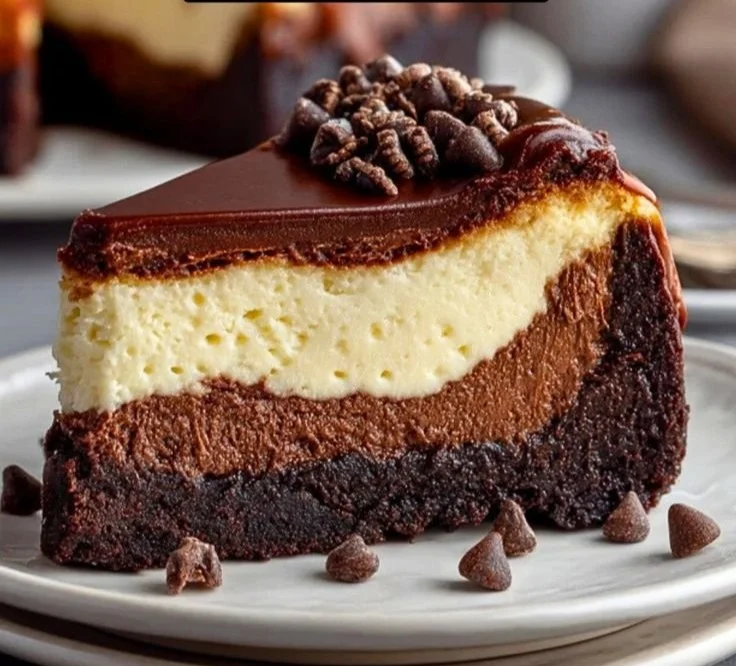Fudgy brownie bottom cheesecake topped with creamy cheesecake layer.