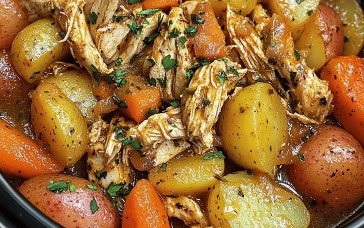 Crockpot Garlic Butter Chicken dish served on a plate