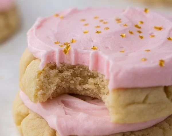 Giant chilled CRUMBL sugar cookies stacked and ready to enjoy