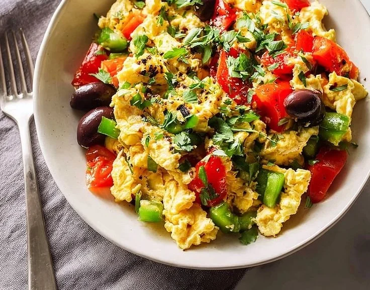 High protein Mediterranean breakfast bowls with fresh ingredients and vibrant colors