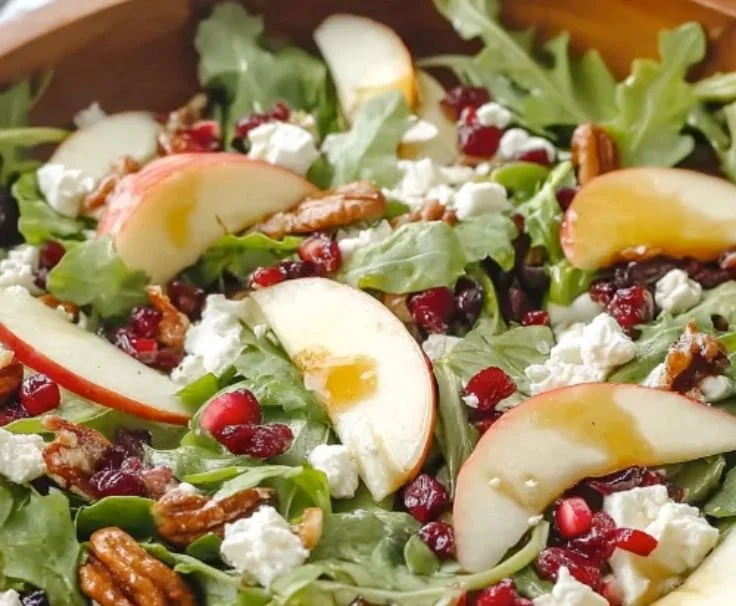 Delicious Honeycrisp Apple and Feta Salad garnished with greens