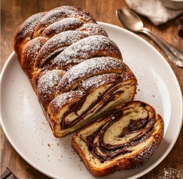 Delicious chocolate babka made using Ina Garten's recipe, featuring rich chocolate swirls.