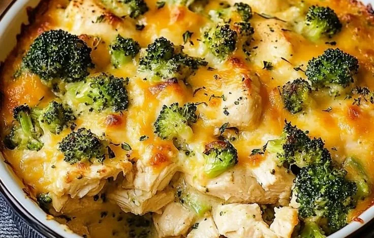 Indulgent Keto Cheesy Casserole with chicken and broccoli in a crockpot