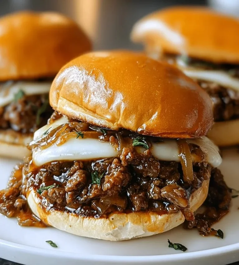 Delicious French Onion Beef Sloppy Joes served on a plate with garnishes