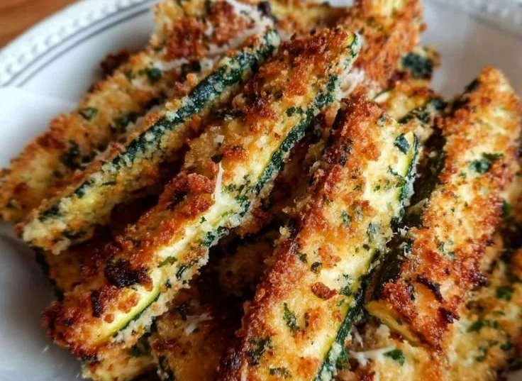 Crispy Keto Baked Parmesan Zucchini Fries served on a plate