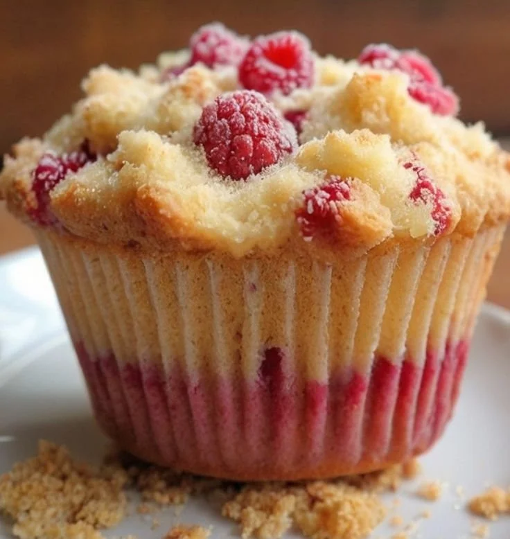 Freshly baked Lemon Raspberry Muffins with vibrant raspberries and lemon zest