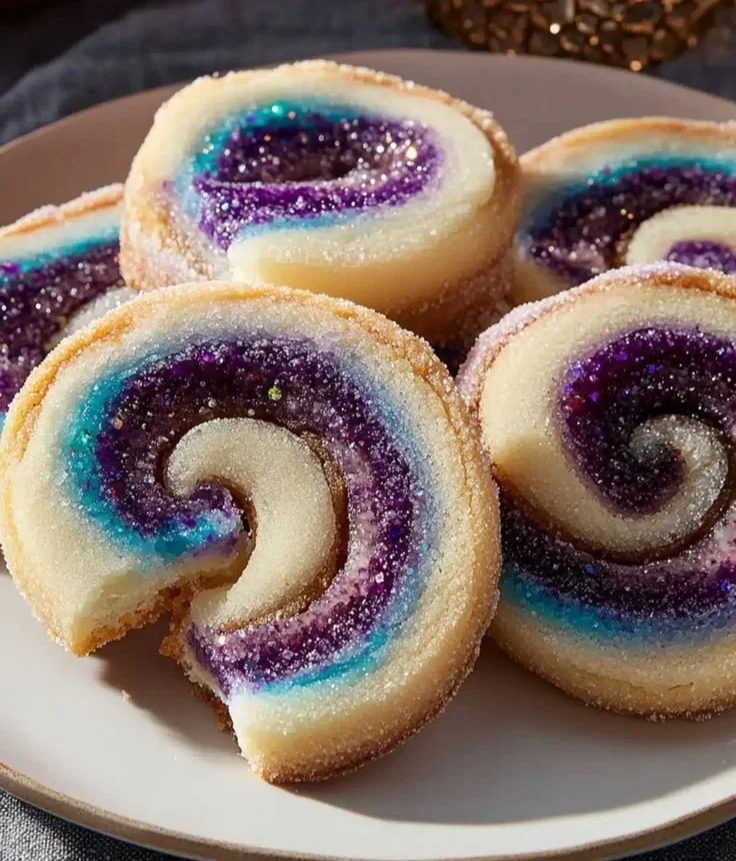 Deliciously baked magical spiral cookies with colorful swirls