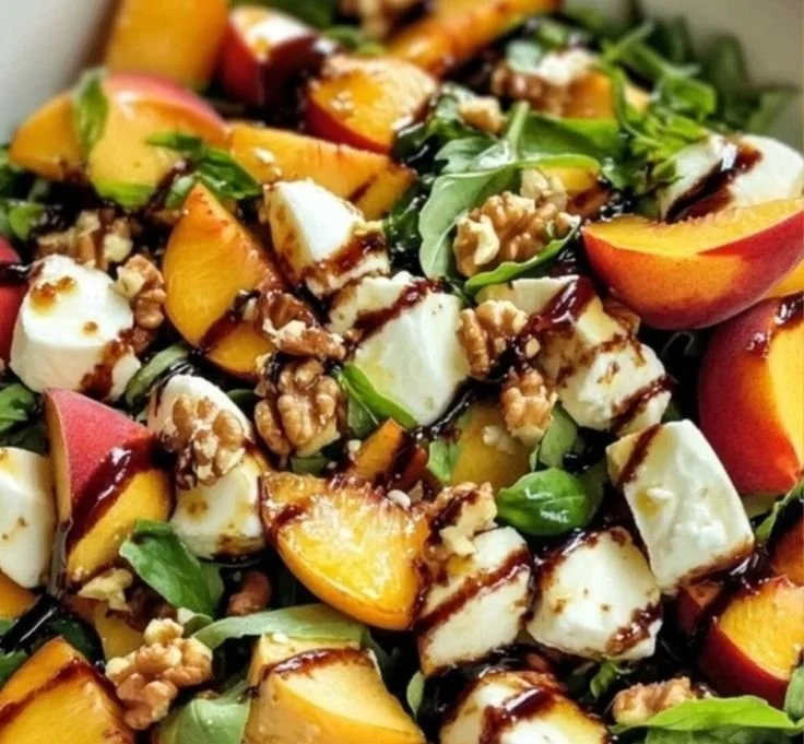 Delicious Millionaire Peach Salad featuring juicy peaches and fresh ingredients.