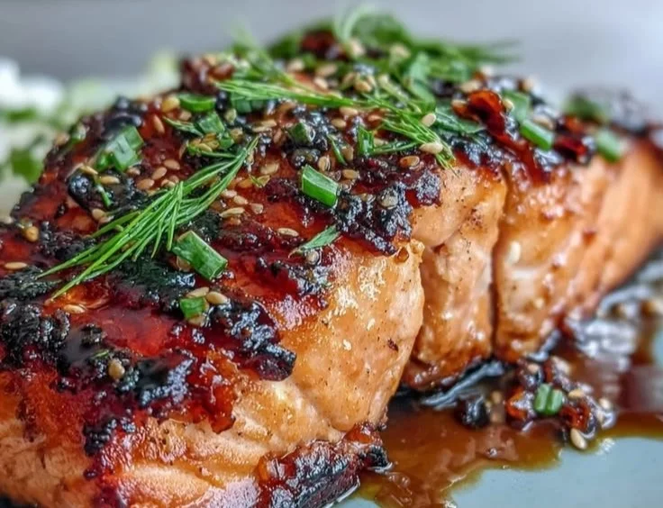 Miso Salmon fillet served on sautéed spinach for a healthy meal.