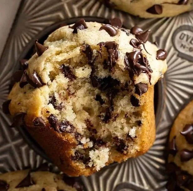 Delicious one-bowl chocolate chip muffins freshly baked and ready to enjoy