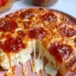 Pizza Cottage Cheese Bake topped with fresh vegetables and melted cheese